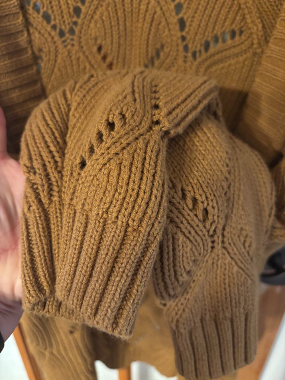 Old Navy Gold brown pointelle open-front relaxed-fit cardigan sweater SZ: L - Picture 6 of 10
